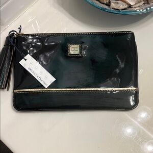 Dooney & Bourke Glossy Black Pouch with Gold Trim NWT